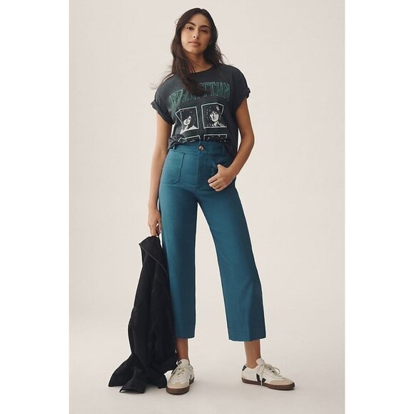 The Colette Cropped Wide-Leg Trousers by Maeve Teal Slate 20 PLUS SIZE - Picture 2 of 2